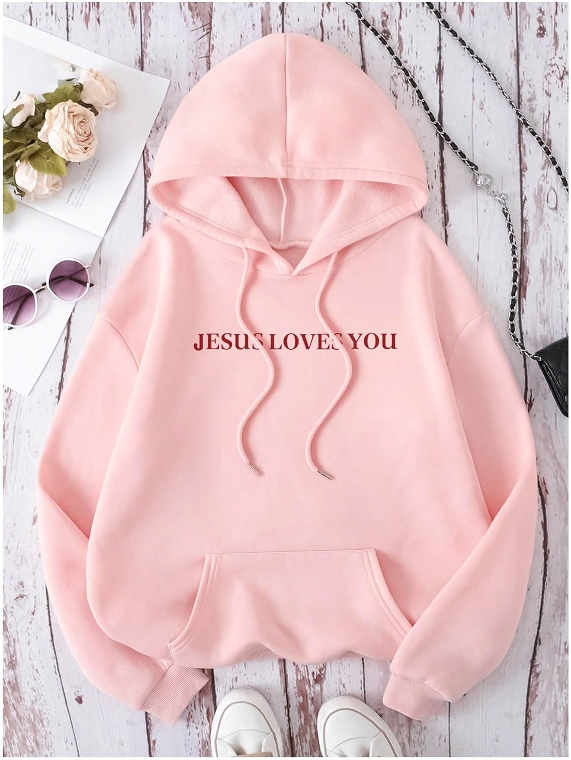 SweatyRocks Women's Letter Graphic Drawstring Hoodies Long Sleeve Pullovers Sweatshirts Tops - Image 2