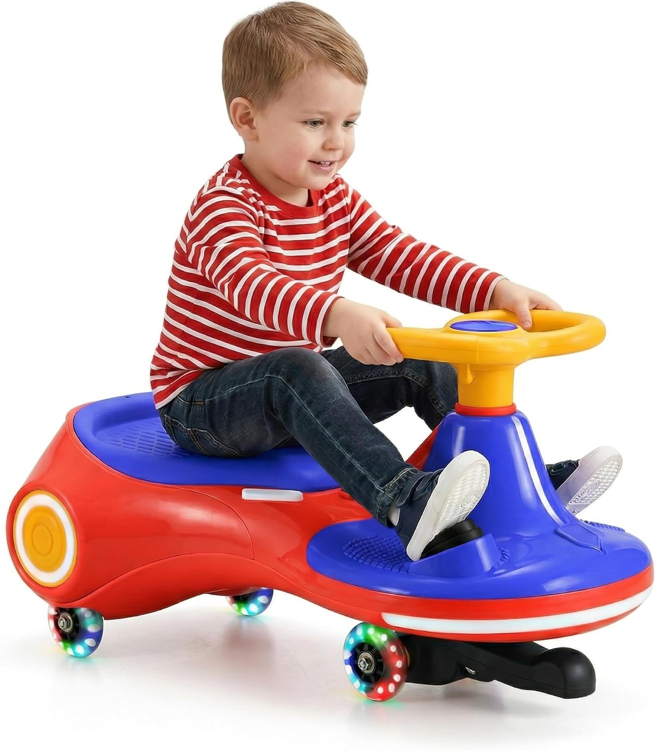 12V Electric Wiggle Car with Pedal, 3 in 1 Swing Car, Flashing Wheel, Music, 160LBS, Rechargeable Battery, Anti-Rollover Ride On Toy Car, Kid's Car for 3+ Boys and Girls Indoor Outdoor