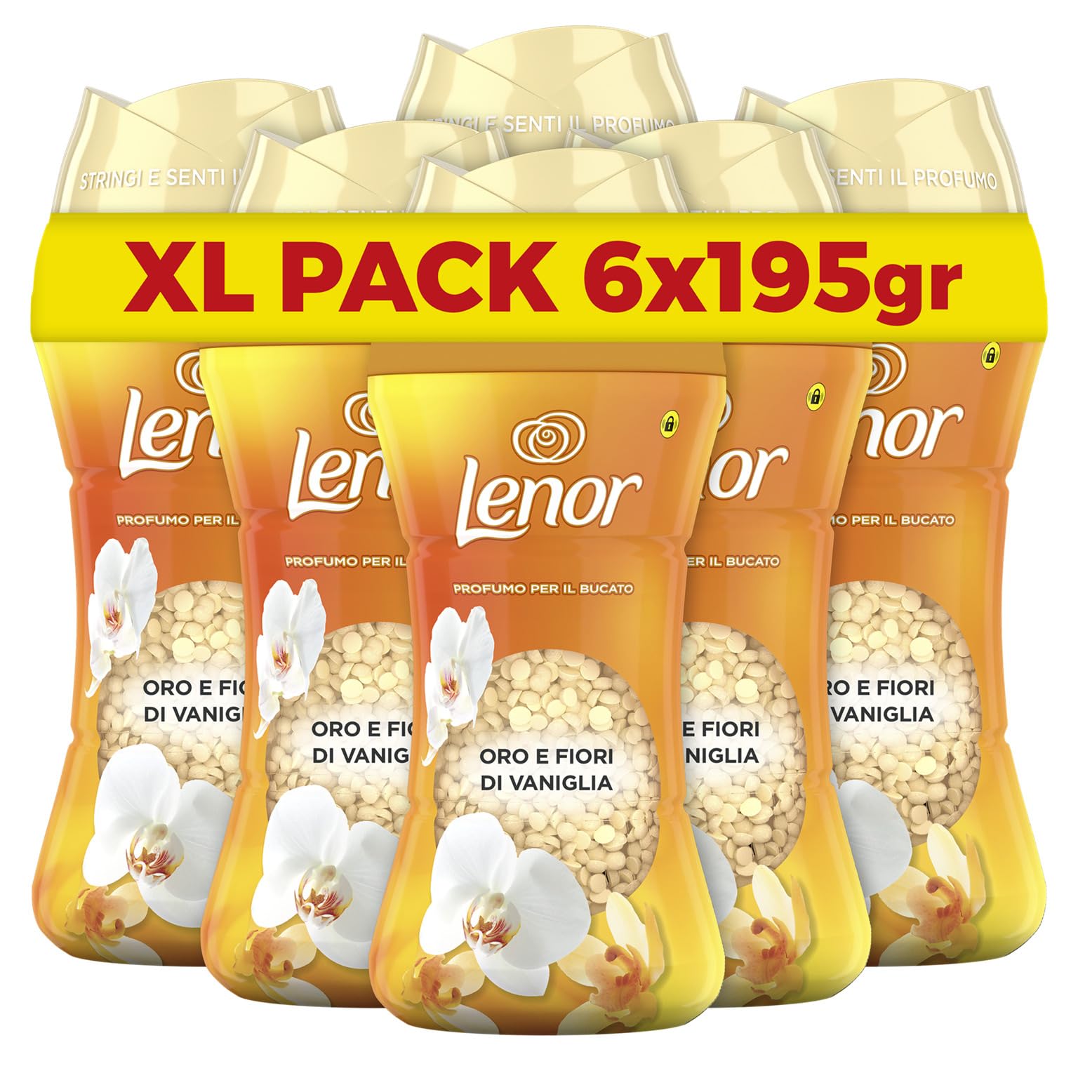 Lenor Profumatore Bucato Lavatrice Oro E Fiori Di Vaniglia, Maxi Formato 6 x 195g