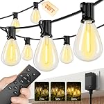 30FT Outdoor String Lights, 10+1 Waterproof & Shatterproof LED Edison Bulbs, with Remote & Dimmable, 3 Lighting Modes & Timer, Warm Yellow 2700K Patio Lights for Backyard Garden Balcony Party