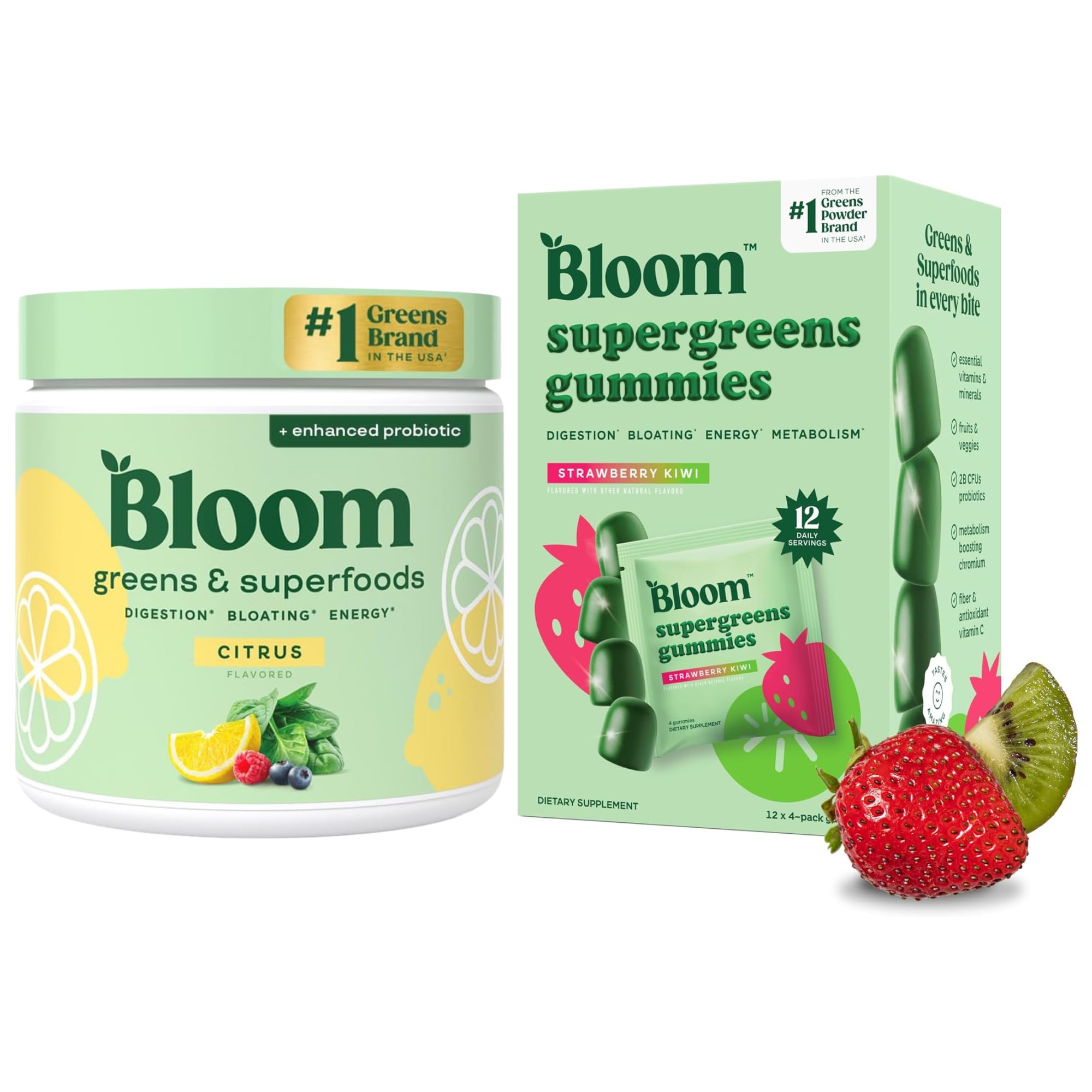 Bloom Super Greens Gummies and Greens Powder Citrus Bundle
