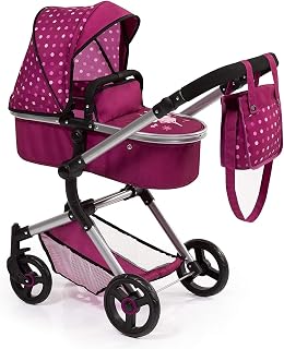 Bayer Design City Baby Doll Pram Dark Pink - Adjustable Convertible Stroller for Dolls Up to 52cm