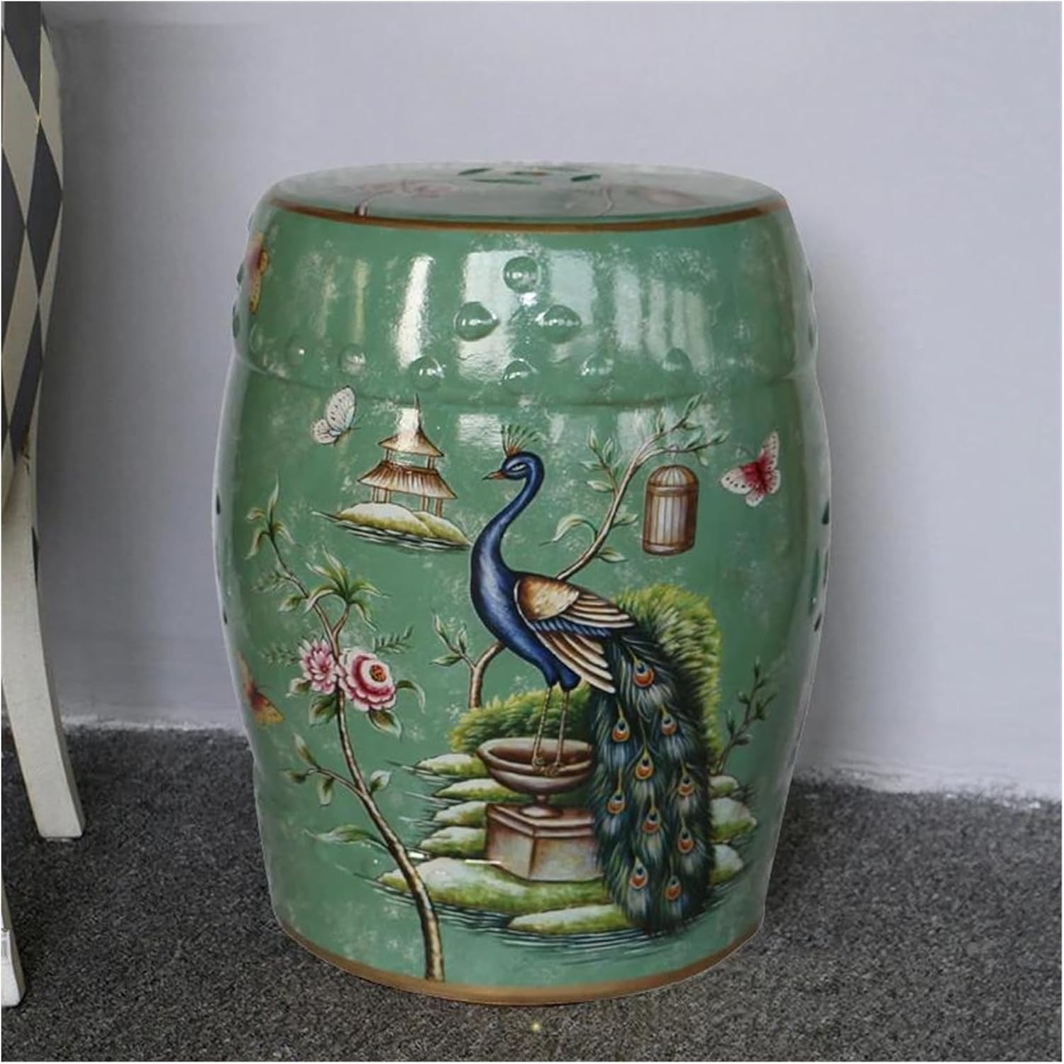 Decorative Garden Stools, Ceramic Stool Chinese Drum Stand Hand-painted Ancient Pastel Figures Ladies Picture Sitting On Pier Balcony Stool(E)