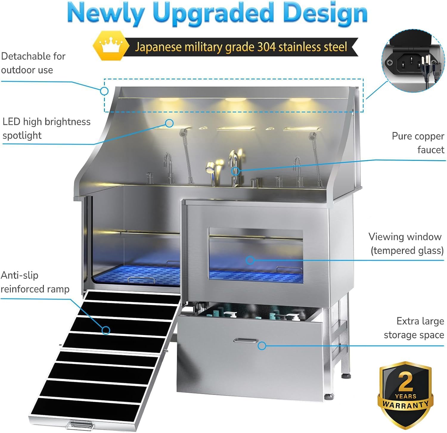 50" Stainless Steel Dog Grooming Station with Ramp and Drawer