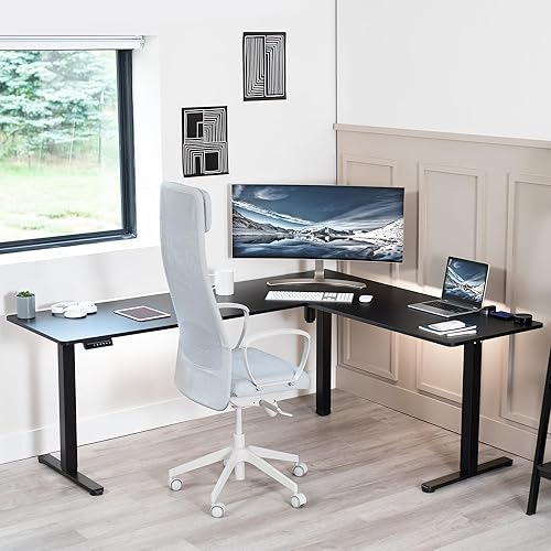 Miniatura 8 de VIVO - Escritorio de pie eléctrico en forma de L de 75 x 63 pulgadas, ajuste de altura con memoria, parte superior negra y marco negro, DESK-E3CTB-75