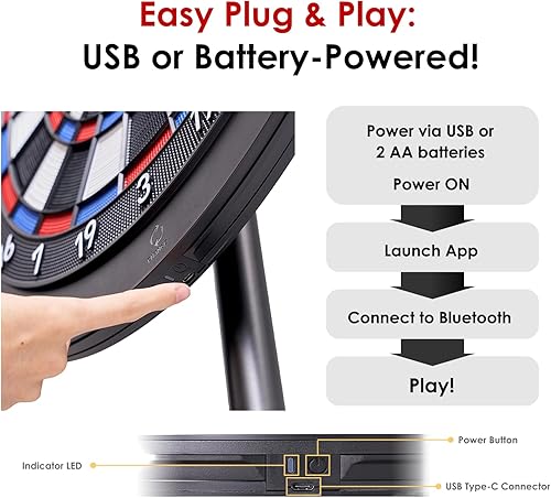 Miniatura 7 de Diana de dardos electrónica, compatible con Bluetooth con juego en línea, para dardos de punta suave, 15.5 pulgadas de diámetro, tamaño