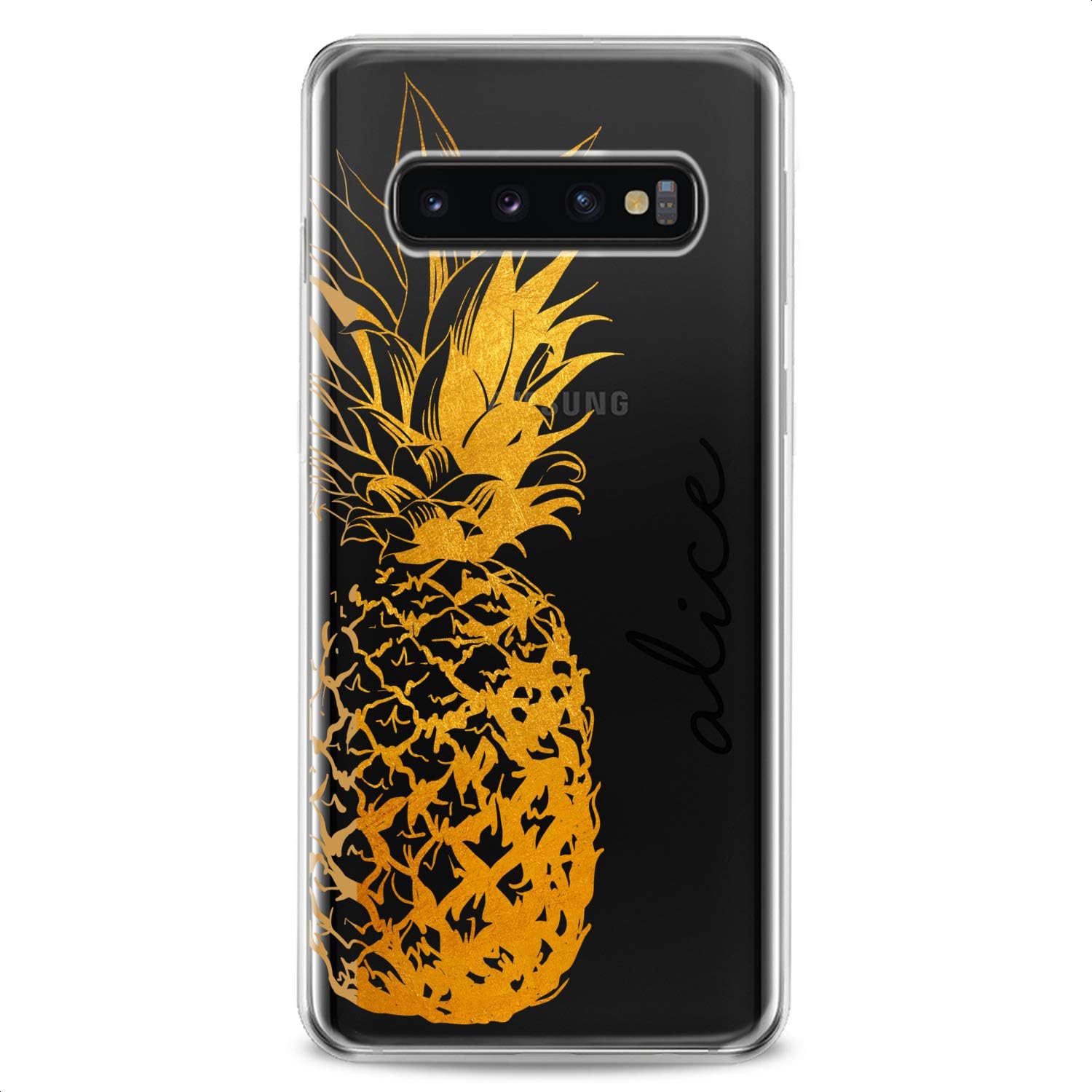 TPU Case Replacement for Samsung Galaxy J8 J7 Max Cover J6 Plus J5 J4 J3 Pro J2 Cute Phone Tropicals Clear Pineapple Design Pattern Fruits Golden Flexible Silicone Slim fit Soft Print Initials image 3