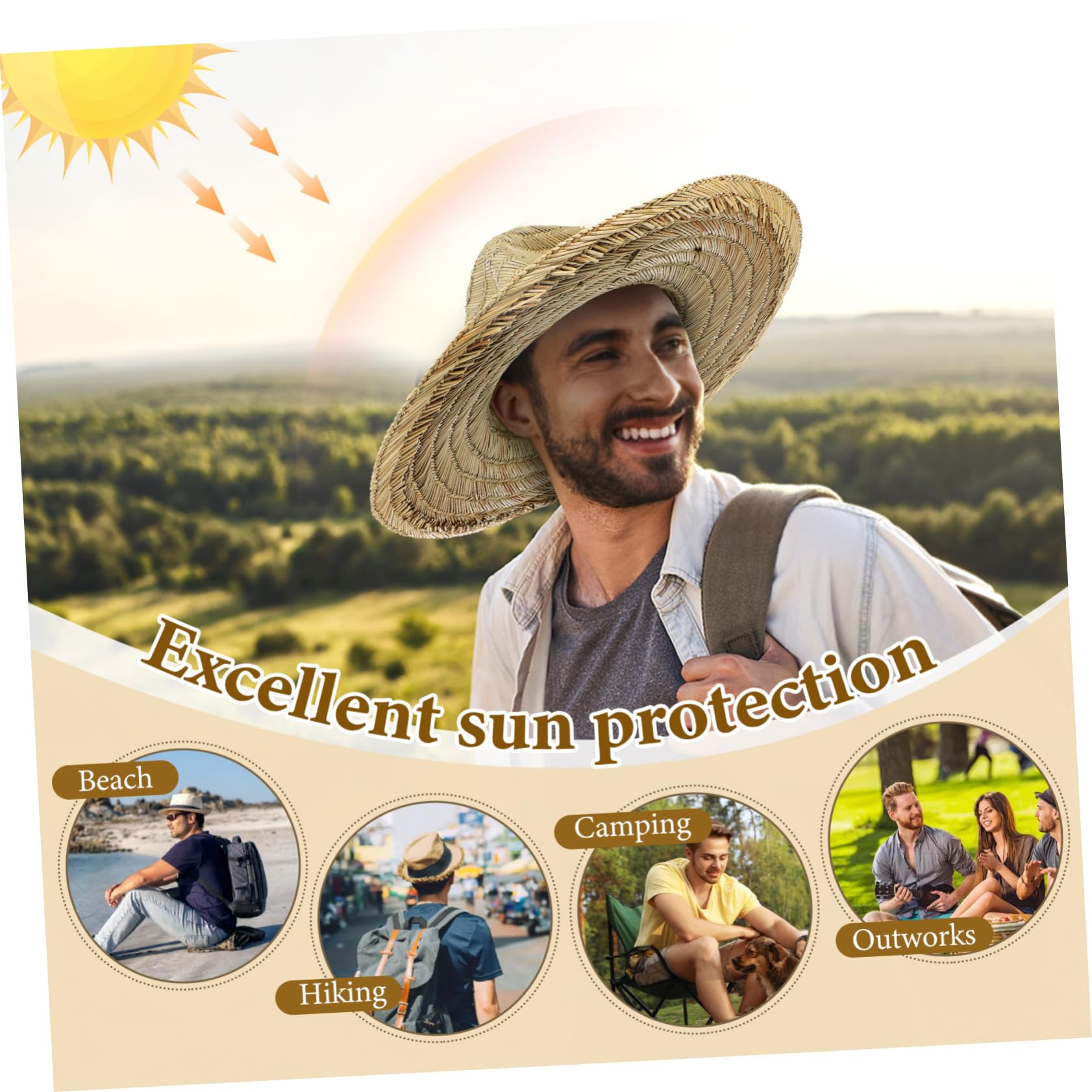 BESTYASH Chapeau De Soleil en Paille pour Homme Casquette UV À Large Bord Casquette De Plage pour Homme Chapeau en Paille Tissé
