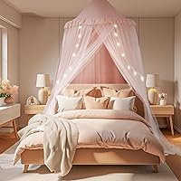 Little Dove Pink Large Bed Canopy with Star Lights - Double Layer Breathable Princess Tent for Girls Room, Machine Washable 40x106"