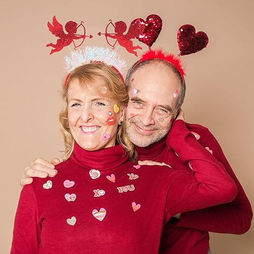 Miniatura 3 de Didiseaon Diadema de Cupido, 2 unidades, diadema de corazón con oropel para el día de San Valentín, corona de ángel para mujeres y niñas, tiara roja