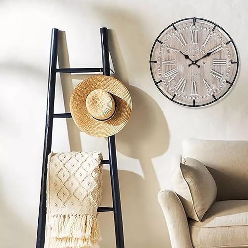 Miniatura 6 de Reloj de pared rústico de 12 pulgadas con círculo de metal y números grabados grandes, silencioso con pilas, para oficina, cocina, dormitorio, sala