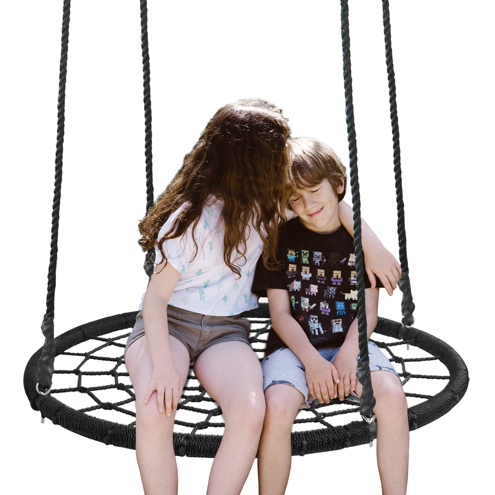 F2C Tire 24"/ 40"/ 48" Spider Web Swing 71" Nylon Rope Tree Swing Net, Black (48" Black)