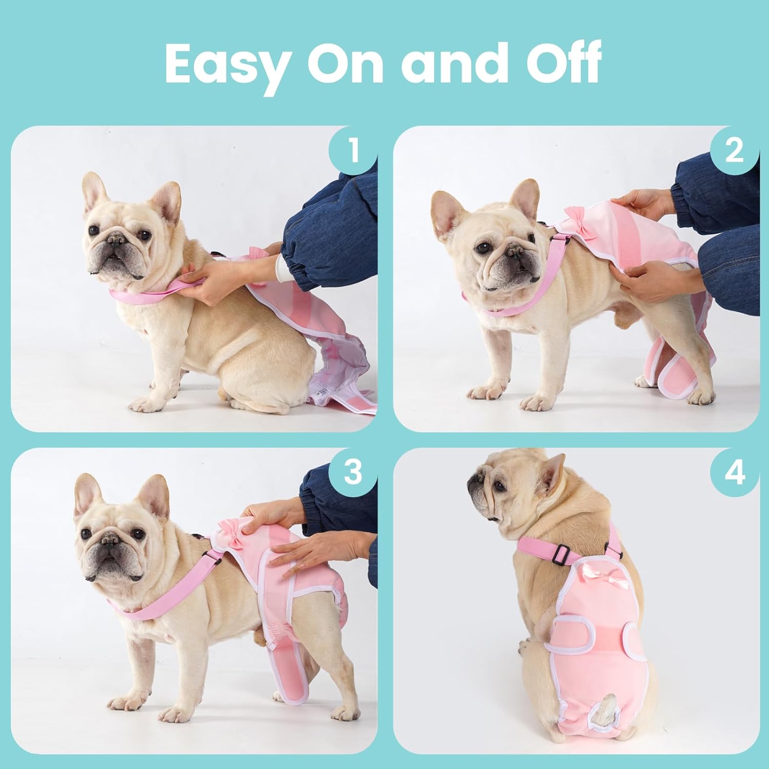 Avont 3 Pack Frenchie Dog Diapers Female, Washable Reusable Girl Doggie Pants for Period Heat Cycle, Full Body Cover Onesie with Adjustable Straps -Pink/Purple/Blue L