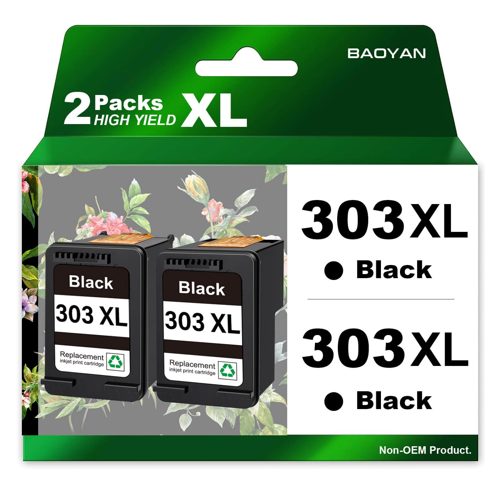 303XL Wymiana kaset drukarki HP 303 Zestaw drukarki wielokrotnej HP 303 XL Czarny dla HP Envy Photo 6230 7830 6232 7900 6220 7134 6234 7800 7130 Tango X(2 Czarny)