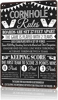 Cornhole Rules Family Outdoor Games Bag Toss Tournament Yard Points Score Sign Bar Leauge Rules Vintage Metal Aluminum Sign Decor Poster 8x12inch
