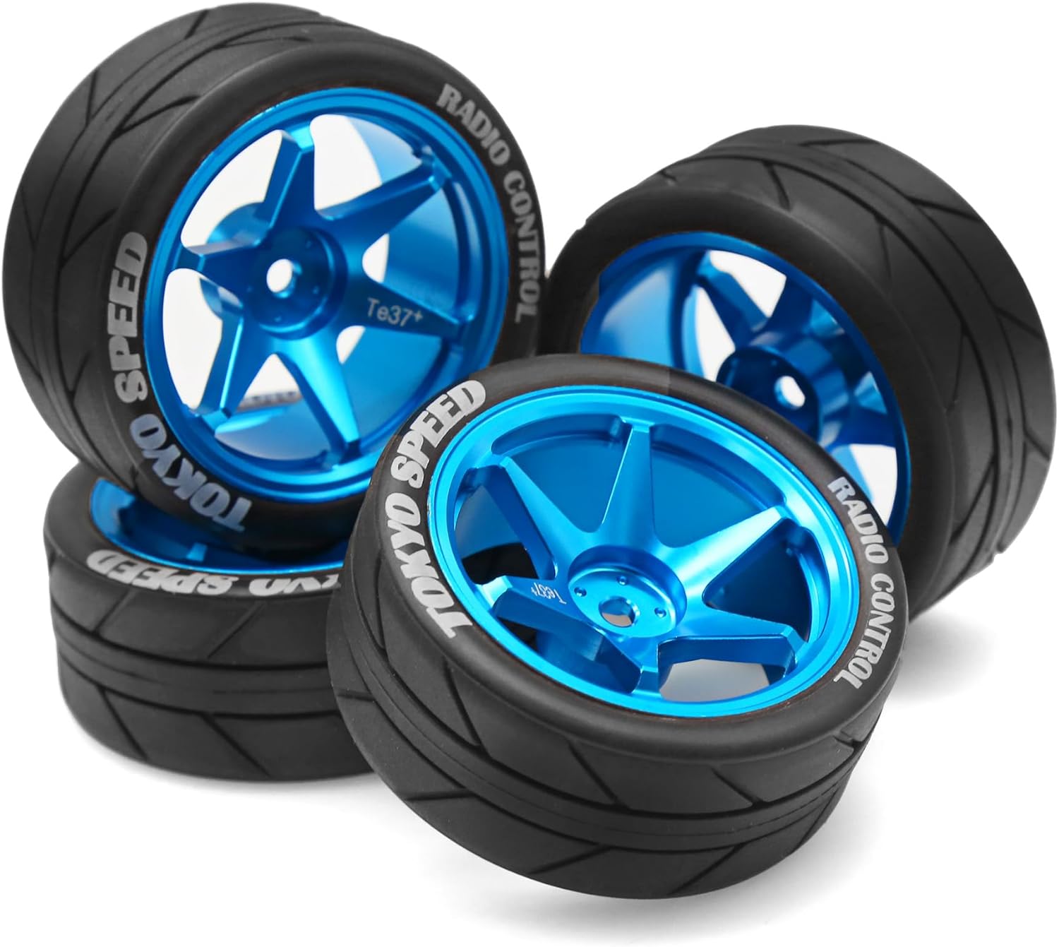 1/10 RC On Road Tires OD 65mm and Aluminum Street Wheels 12mm Hex Touring Tyres for 1:10 Rally Racing Drift Car Tamiya TT01 TT02 XV01 HPI KYOSHO HSP PTG2 Traxxas TA06 A959 PTG2 (Blue)