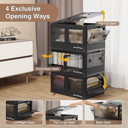 Miniatura 3 de V5S - Organizadores de armario y almacenamiento de 8.2 galones, color negro, paquete de 3 contenedores de almacenamiento de plástico con tapas y