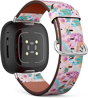 CJBROES Replacement Leather Watch Band, Compatible with Fitbit Versa 3 and Fitbit Sense of Wristband Bracelet Accessory - Rough Scribbles Berry dots