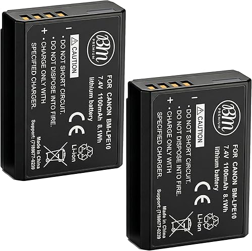 BM Premium Paquete de 2 baterías LP-E10 para Canon EOS Rebel T3, T5, T6, T7, T100, Kiss X50, Kiss X70, EOS 1100D, EOS 1200D, EOS 1300D, EOS 2000D,