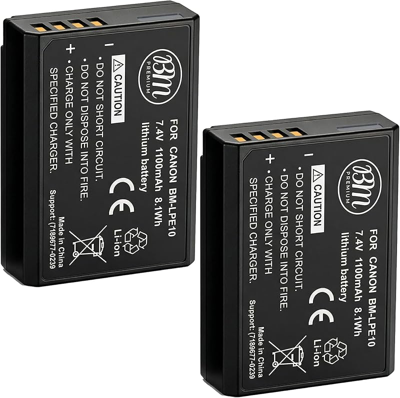 BM Premium 2-Pack of LP-E10 Batteries | Compatible with Canon EOS Rebel T3, T5, T6, T7, T100, Kiss X50/X70, EOS 1100D/1200D/1300D/2000D/4000D Cameras