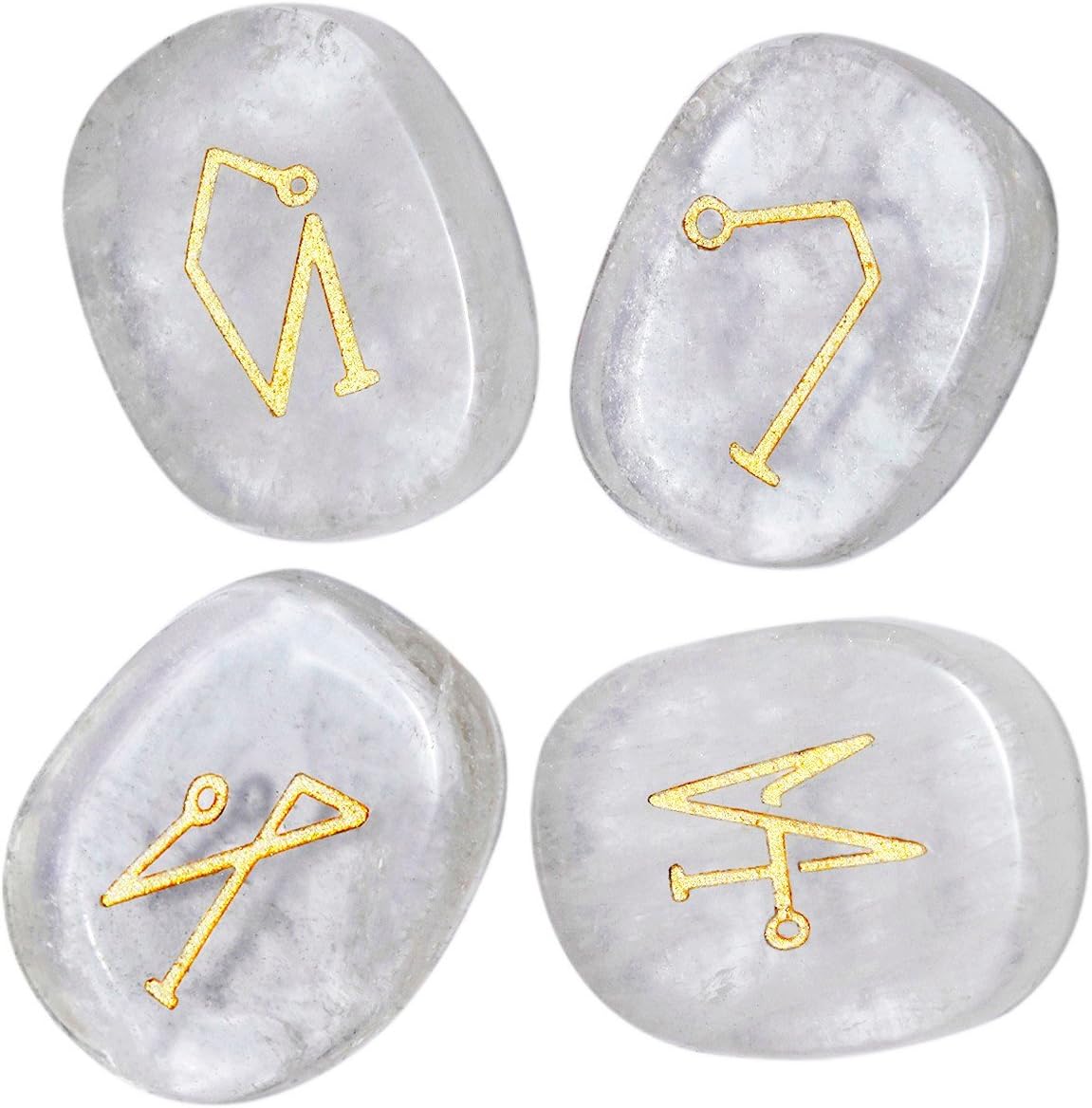 mookaitedecor 4 Piece Rock Quartz Stones Engraved Angel Symbols Polished Palm Stones for Reiki Crystal Healing