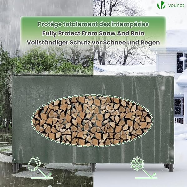 vounot® Serre bûche 2m avec housse de protection Range bûche acier grande capacité Rangement pour bûches Serre bois housse de protection intégrale inclus - 3