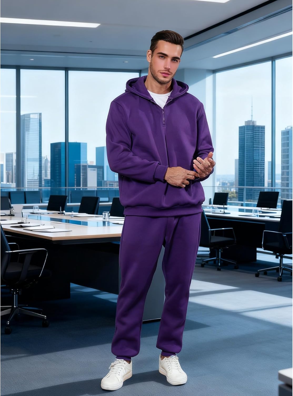 JIHUILAI Men Track Suits 2 Piece Set Quarter Zip Hoodie Sweatpants Jogging Suits Causal Athletic Men's Sweatsuits - Image 2