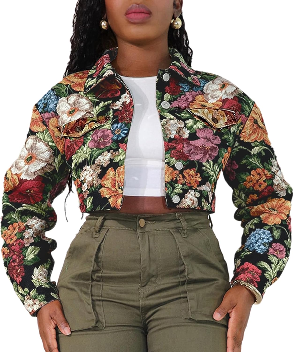 Cropped Jacket Women Bomber Short Jacket Y2K Jacquard Crop Floral Jackets for Women Trendy
