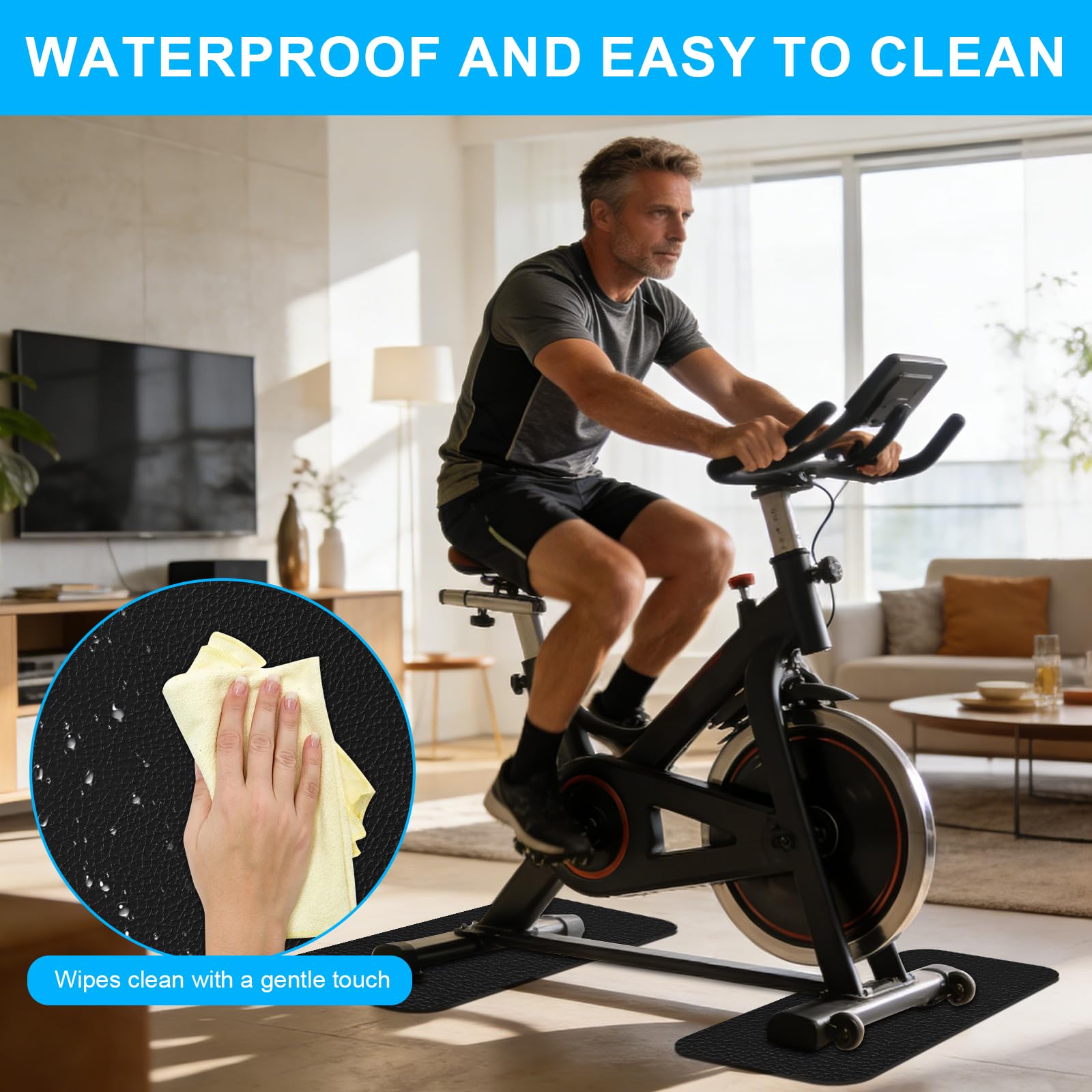 Tappeto Tapis Roulant PVC Spesso 6mm, 2 Pezzi Tappetino Rulli Bici Antiscivolo 28 x 70 cm - Attrezzature Sportive/Passeggio/Panca per Pesi/Cross Trainer/Cyclette, Tappeto per Tapis Roulant