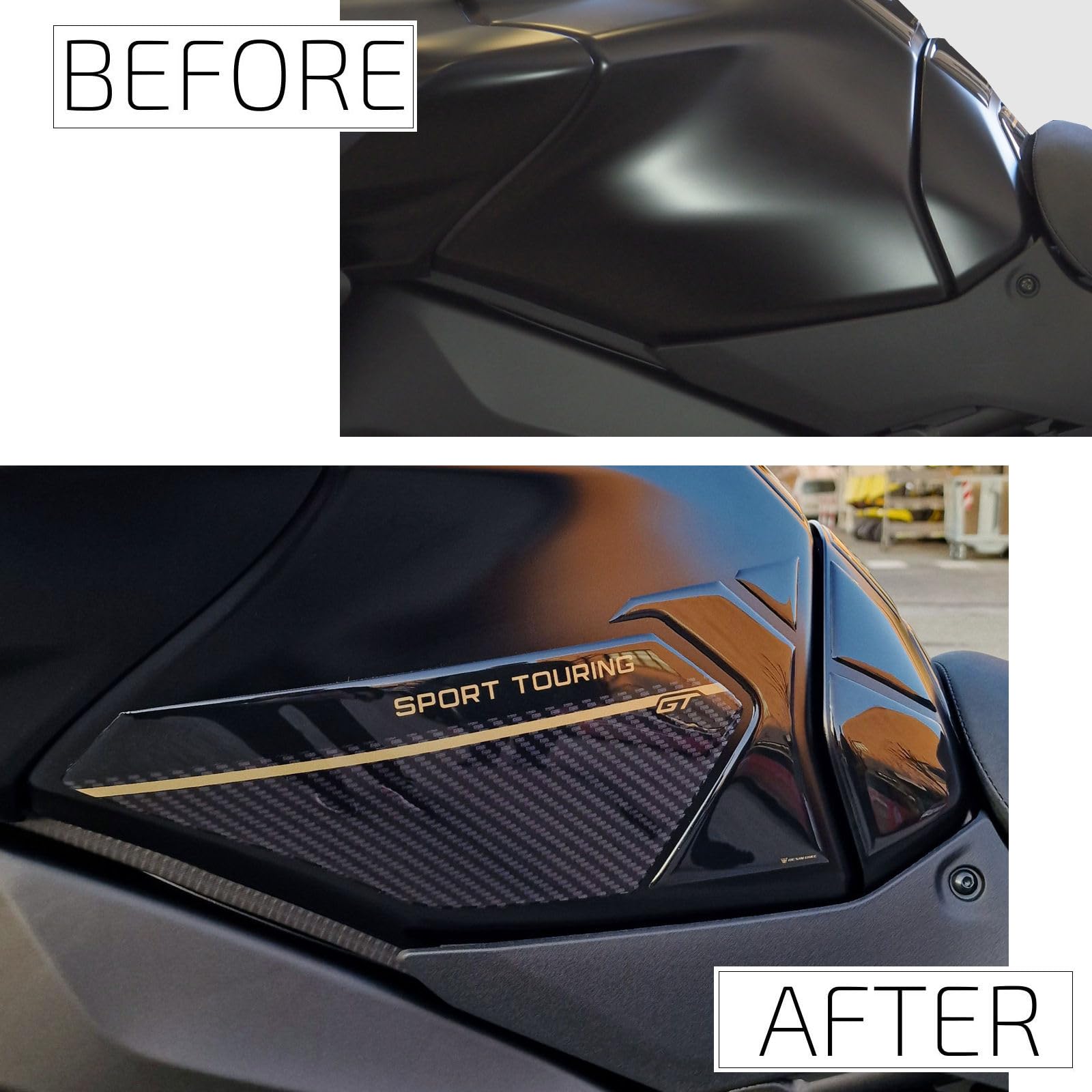 Resin Bike Autocollant Moto Compatibles avec Yamaha Tracer 9 GT 2025-2026. Protections Grip Latérales de Réservoir Contre Les Chocs et Les Éraflures. Autocollant 3D Résinés Made in Italy