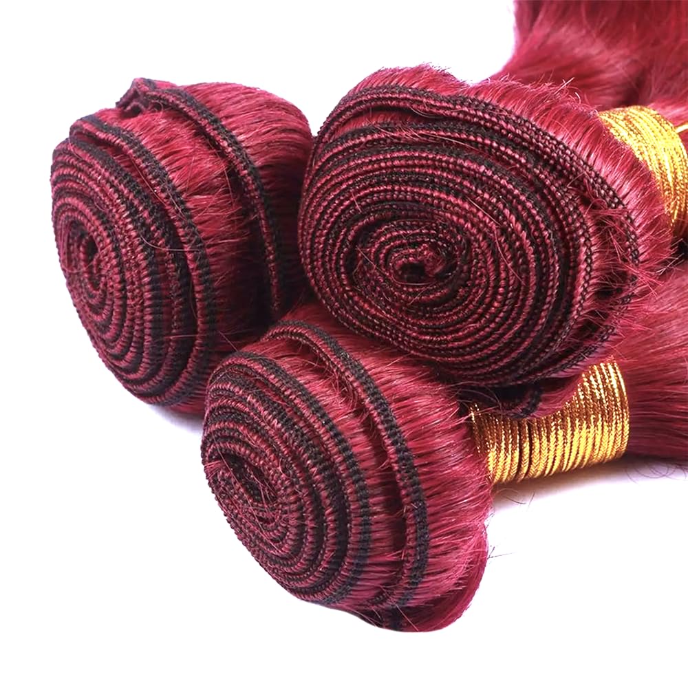 Burgundy Human Hair Bundles 99J Burgundy Straight 3 Bundles 20 22 24 inch Double Weft Red Straight Bundle Hair Extensions