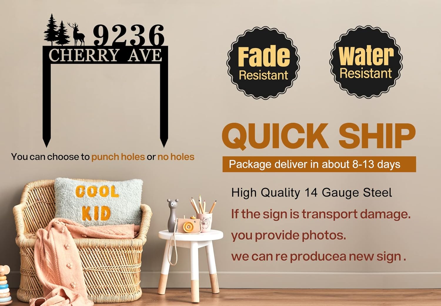 Metal Address Sign with Stake - Custom Outdoor House Number Plaque, Durable Weather-Resistant Street Name Sign for Yard Lawn Garden, Personalized Address Plaque for Home Entrance