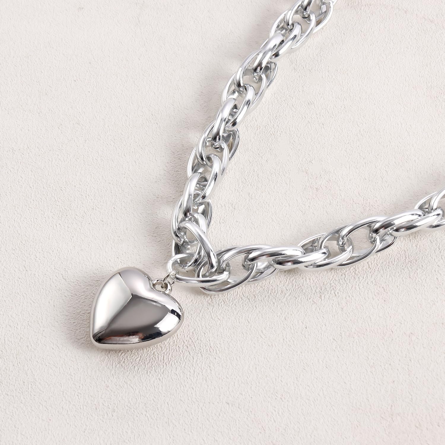 HUJUON Punk Love Heart Pendant Choker Necklace Peach Hearts Chunky Chain Necklaces Vintage Thick Clavicle Necklace Statement Jewelry Gifts for Women - Image 6