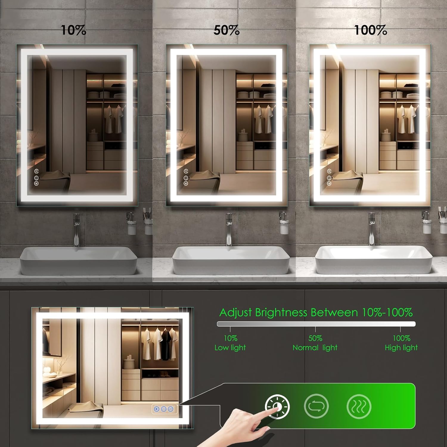 Beelux 28“x 36” LED Bathroom Mirror with Lights, Anti-Fog, Dimmable, Front Lit, Lighted Bathroom Vanity Mirror for Wall, Memory Function, Tempered Glass, Safe to Use, ETL Listed