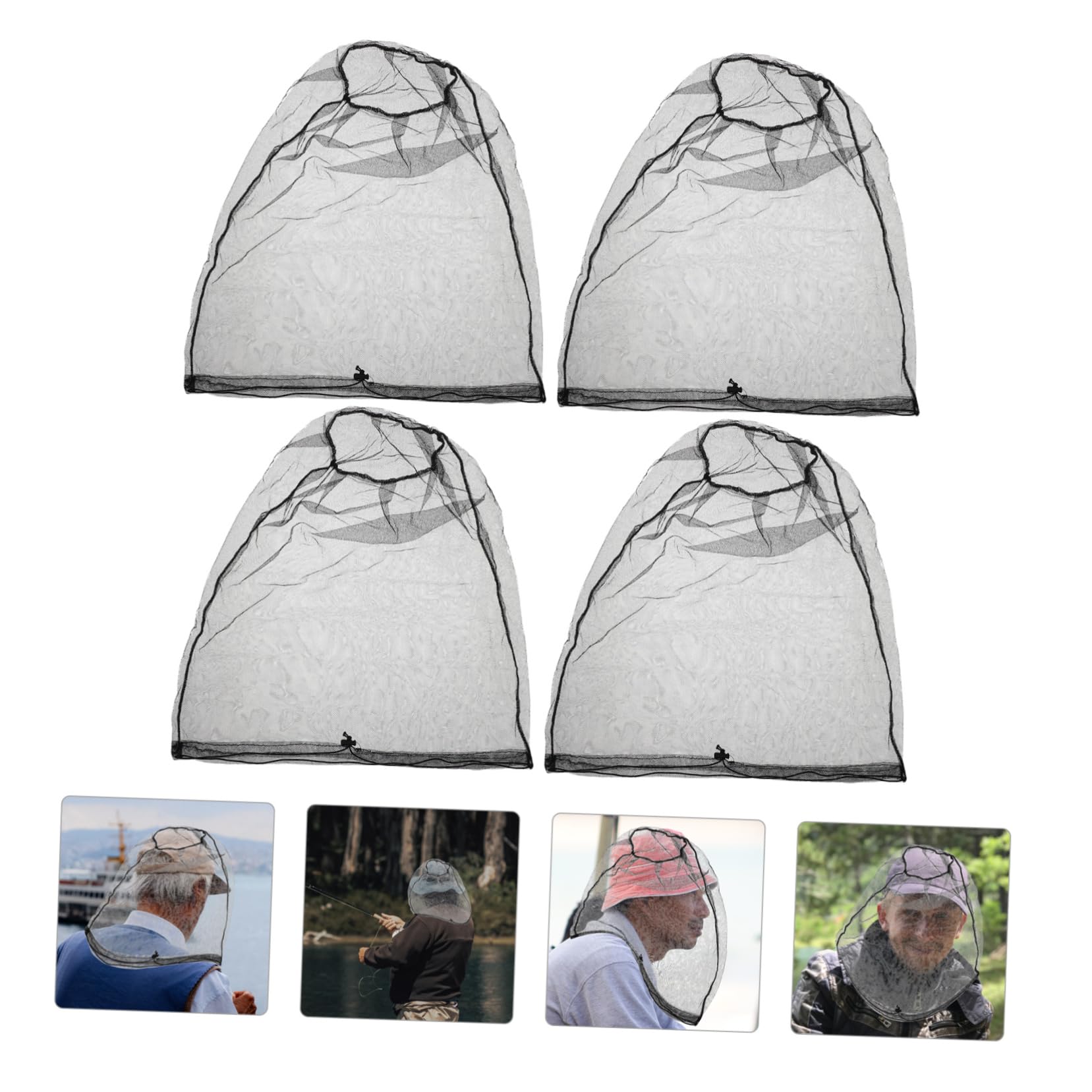 BESPORTBLE 3 Sätze Moskito-Hut -moskitonetz Schutz Reise Mit Moskitonetz Fänger Kappe Fliegen Kopfnetz Hut Mit Moskitonetz Outdoor -Netz Sonnenhut Für Männer Polyester Black 4 Stücke * 3