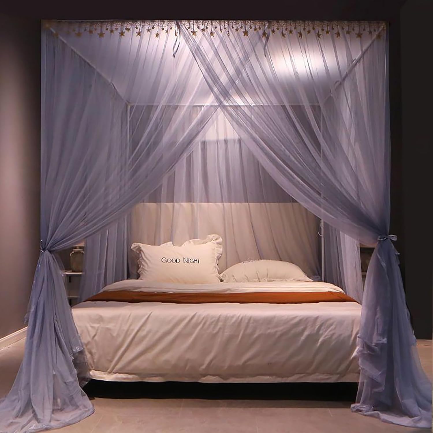 4 Corners Post Canopy Bed Curtains Mosquito Net Bed Frame Curtain Brackets Stainless Steel Canopy Bed Frame Curtains Cozy Drape,Twin