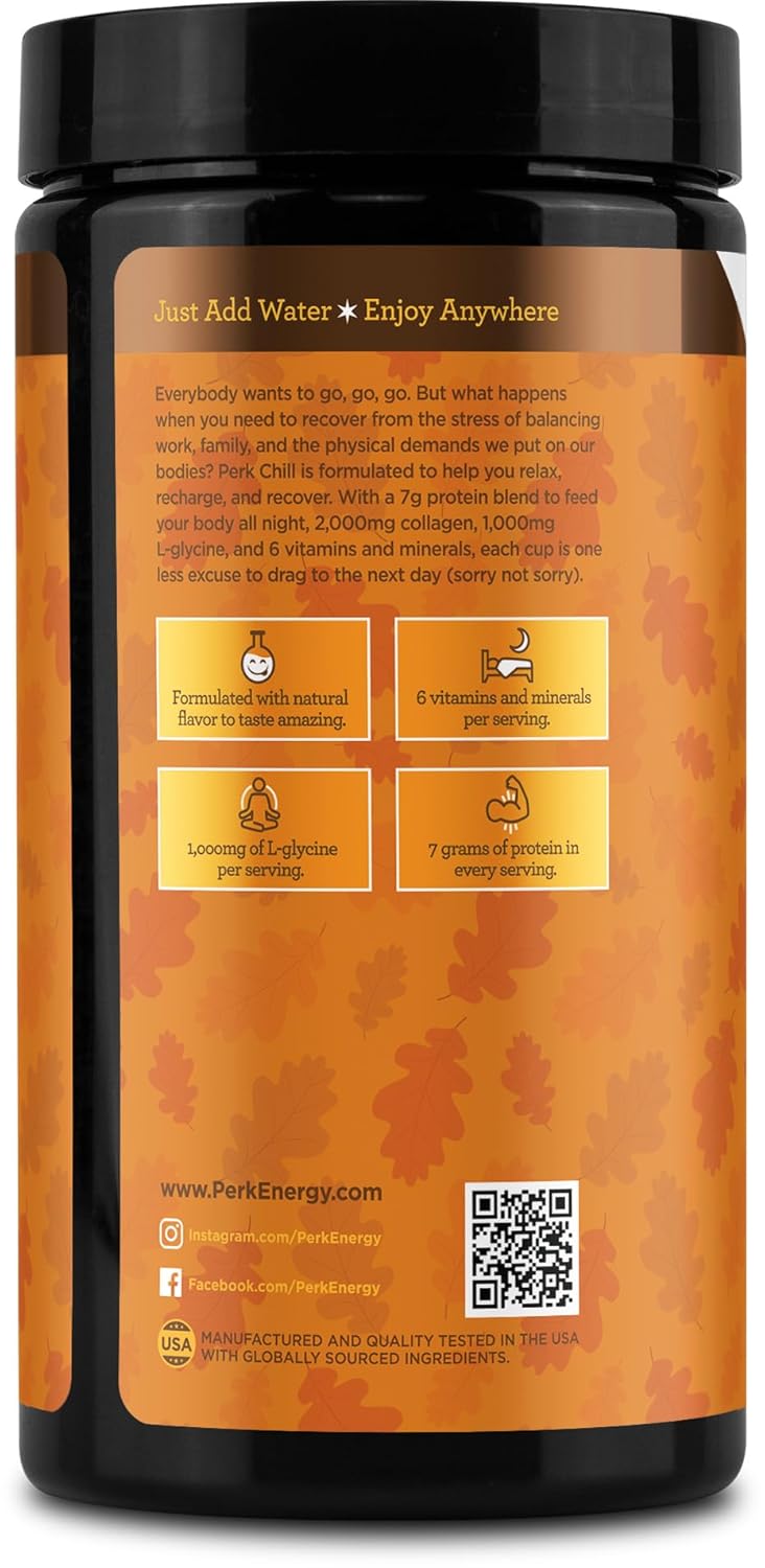 Perk Chill Drink Mix (Pumpkin Spice) 18 Servings – Calming Melatonin-Free Nighttime Sleep Aid Support with Magnesium & L-Glycine, Soy-Free, Peanut-Free, Gluten-Free