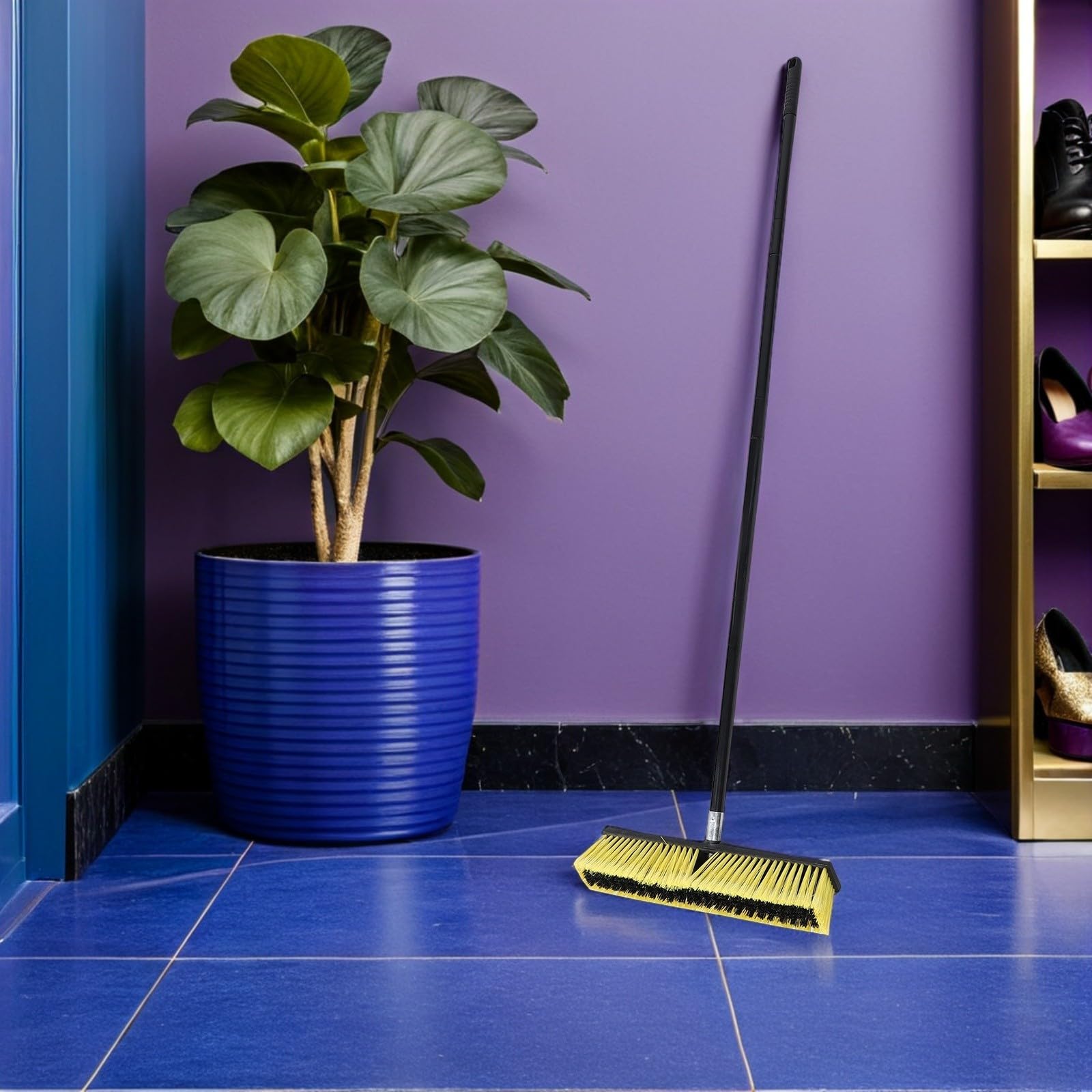Scopa a Spinta Manico, 80cm, Pp, per Pulizia di Cemento e Pavimenti Esterni, Rimuove Polvere, Foglie e Detriti in Giardino e Cortile