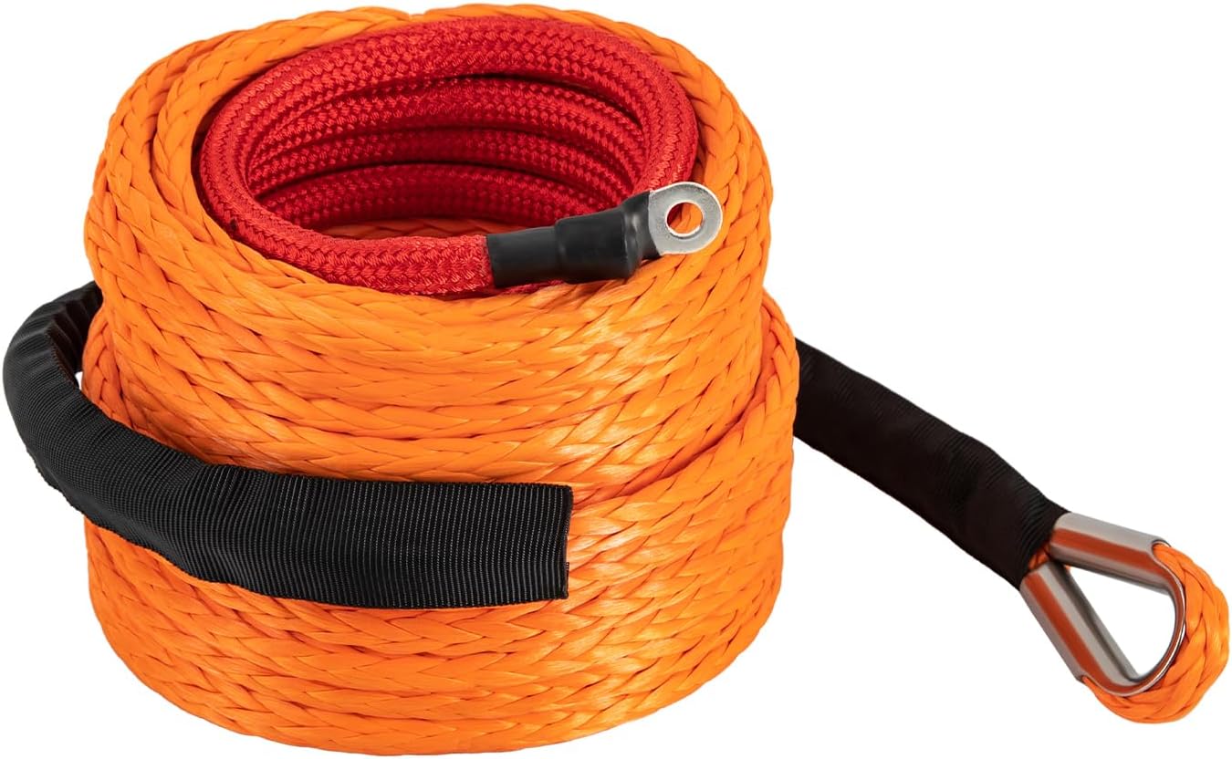 Winch Cable Synthetic Winch Rope 19,854 LBS, with Hook with Protective Sleeve, Car Tow Recovery Cable, for 4WD Off-Road Vehicle Truck ATV UTV SUV Breaking Strength (3/8" x60 Orange)