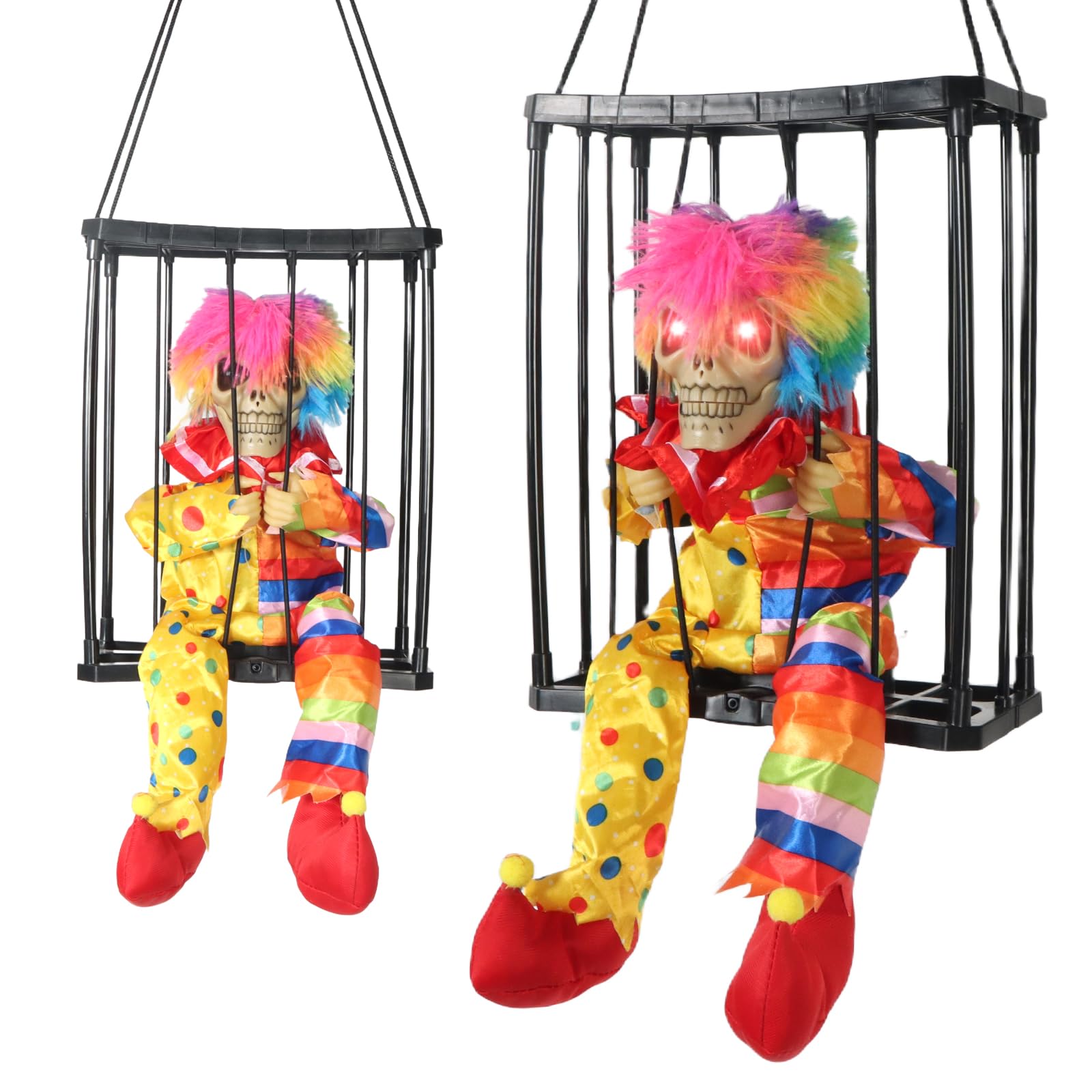 Halloween Screaming Animated Decorations Joker Halloween Decor Prop with Motion Sensor Scary Skull Cage Prisoner Spooky Hanging Ghost Light Up Eyes Decorations for Outdoor, Indoor, and Party Use