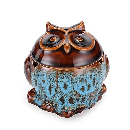 MOOTKA Ceramic Owl Fairy Garden Animals Ornaments, Smellproof Outdoor Ashtray with Lid, Multiple Use Key Box Gifts Valentines Day Decor (Blue)