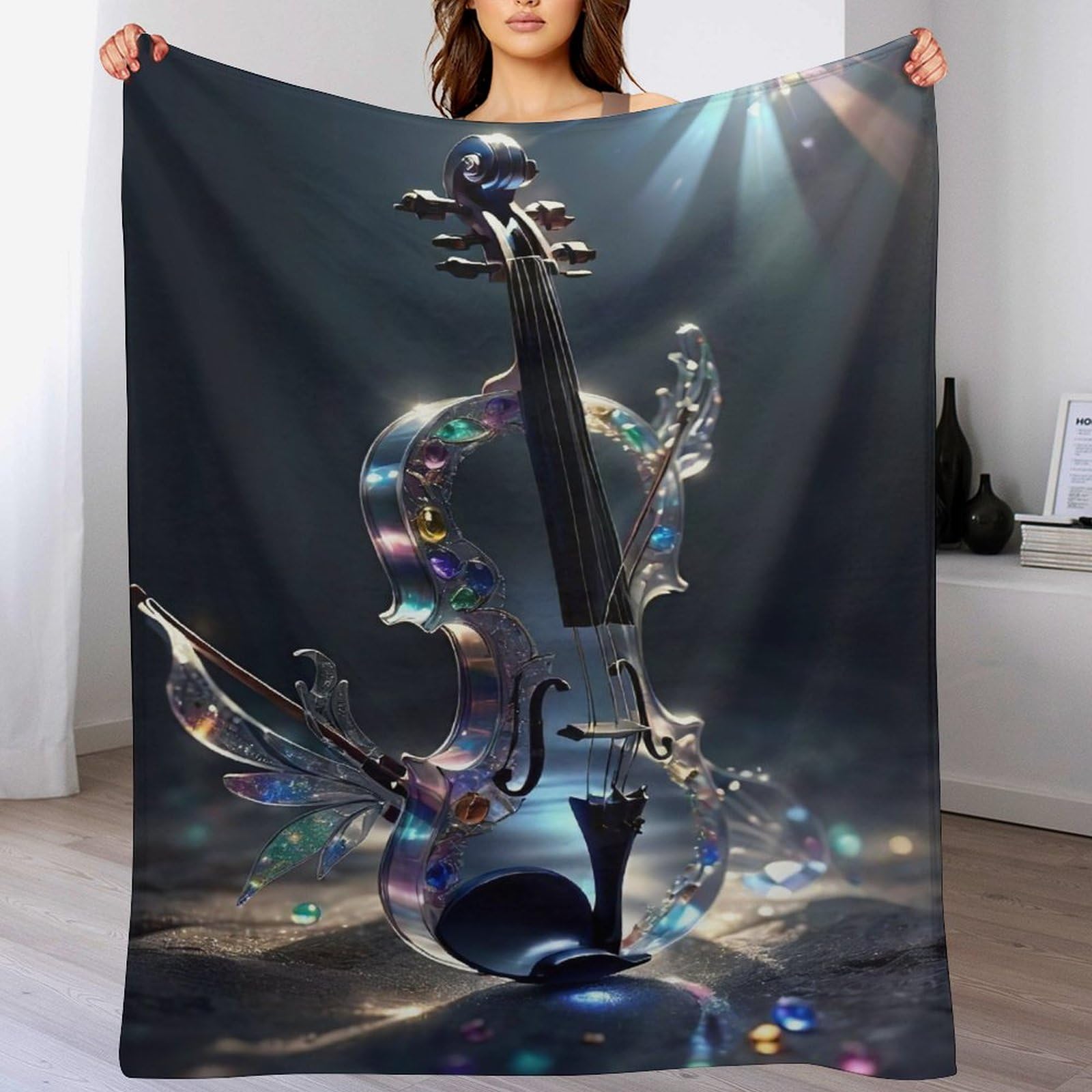 Couverture polaire violon 100x130cm en flanelle douce pour canapé