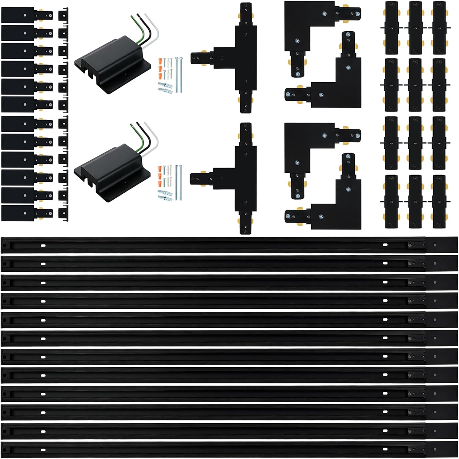 39FT H Track Lighting Rail Kit, Black H Type Track Lighting Rails with Floating Canopy Connector, I&L&T Connector, End Caps and Live End Feed for 120V H Style 3-Wire Heads