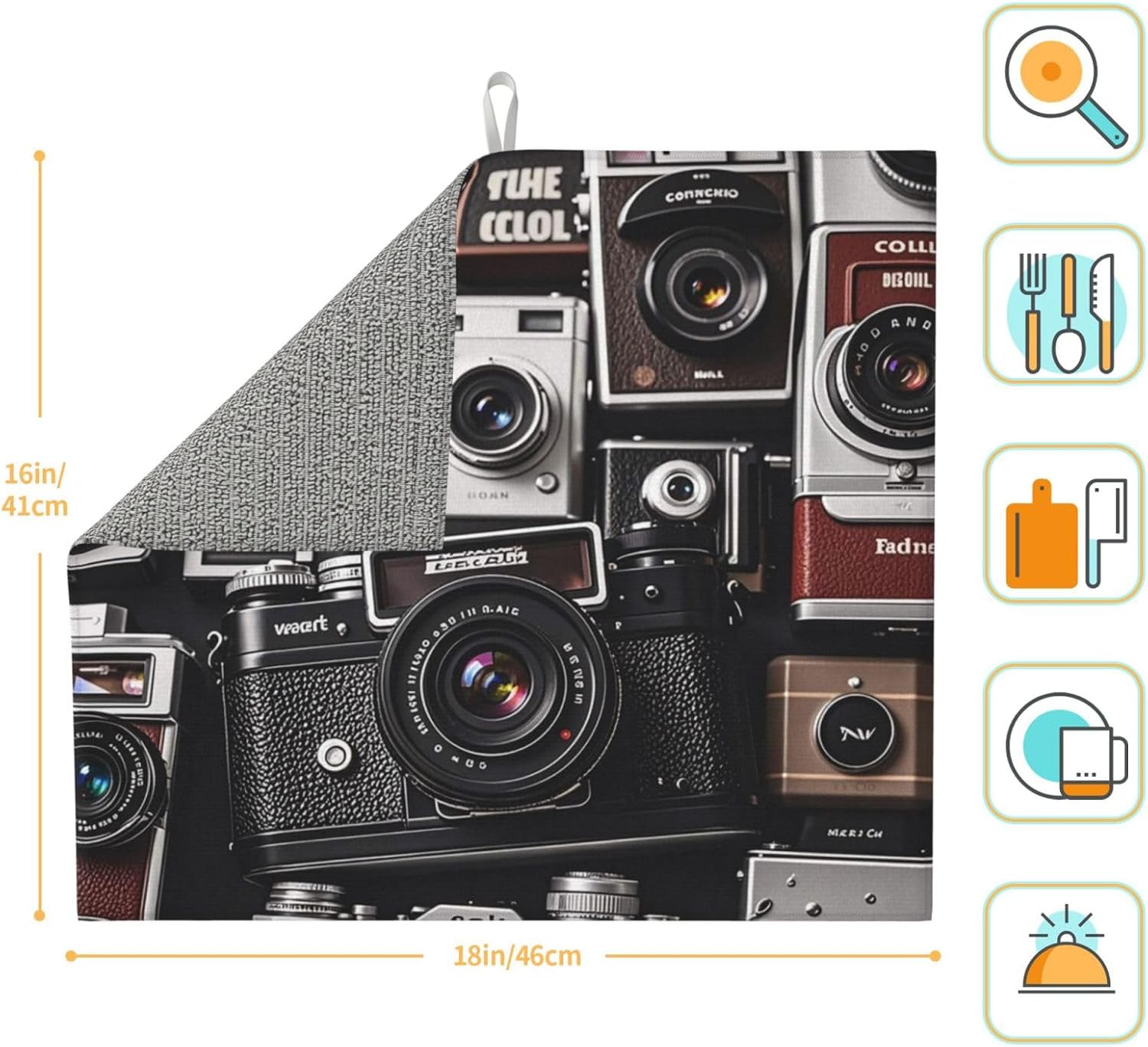 Retro Cool Camera Collection Dish Drying Mat Super Absorbent Microfiber Dish Drying Pad Reusable Washable Dish Rack Mat Drainer Pad For Kitchen Countertop Coffee Bar 16 X 18 Inch image 2