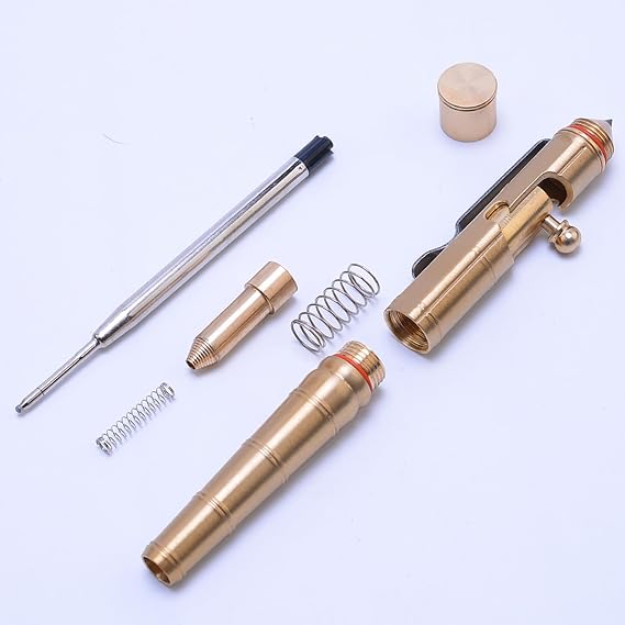 Personalized Bolt Action Pen Custom Text or Logo Brass Ballpoint Pen with Metal Clip Arthritic Business Office EDC Tactical Defense Pocket Pen (Bamboo Shaped - Brass)