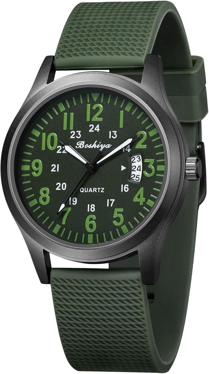 BOSHIYA Mens Watches Unisex Military Sports Watches for Men Analog Quartz Luminous Mens Watch Waterproof Army Tactical Casual Wristwatch