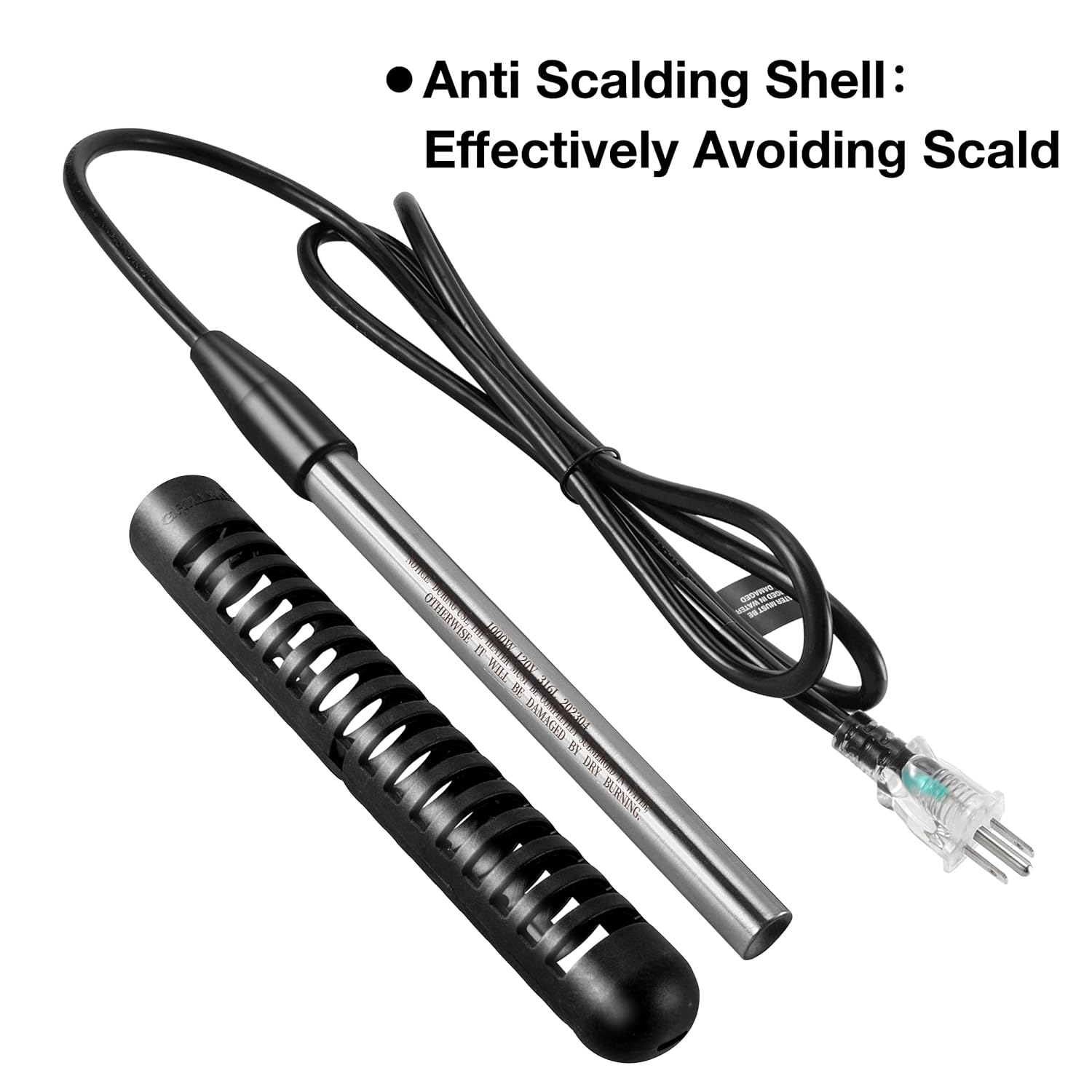 GRILLME 1000W Immersion Water Heater,Fully Submersible Portable Electric Heater,5 Galons Bucket Heater,100% Waterproof,Easy and Convenient to Use