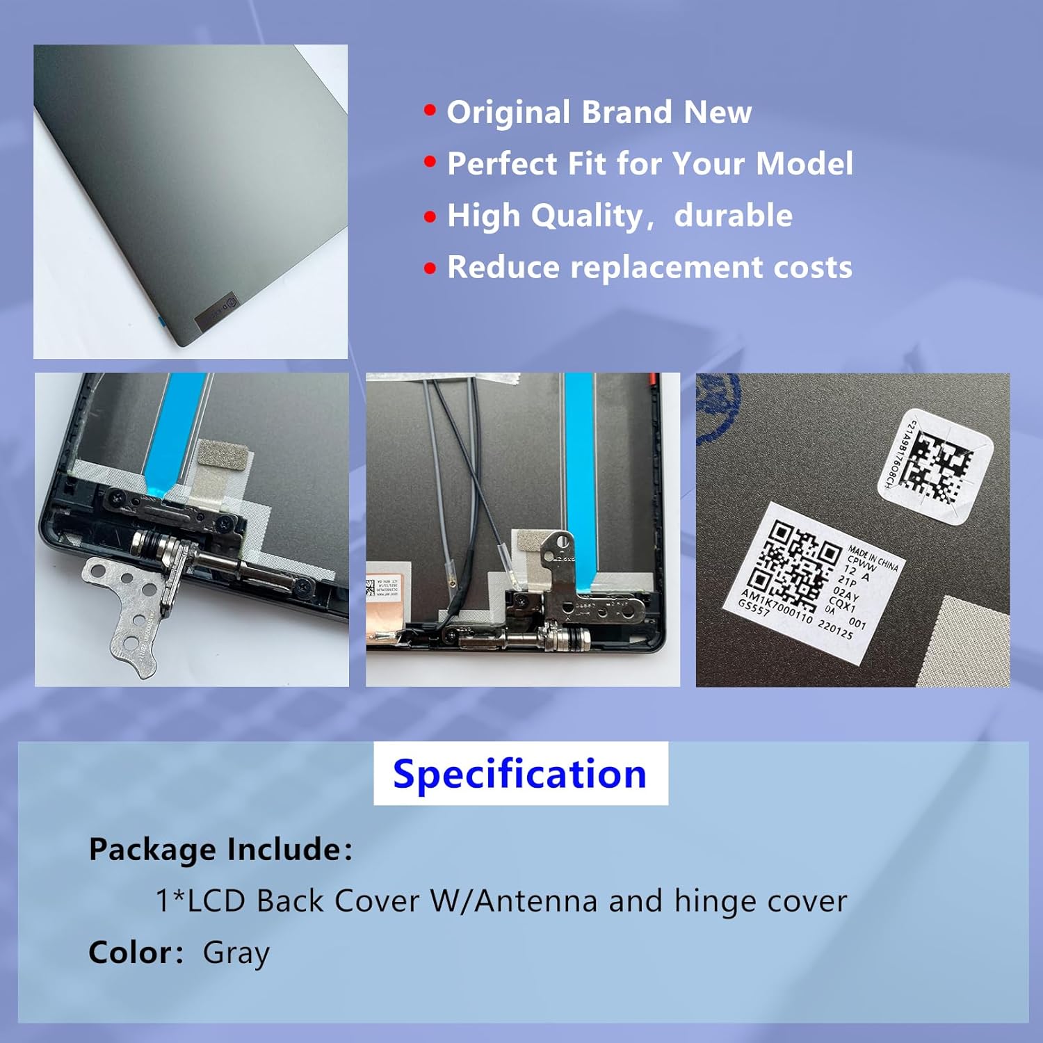 Replacement LCD Back Cover Top Lid with Hinges for Lenovo ideapad 5-15IIL05 5-15ARE05 5-15ITL05 Series Laptop Back Cover 5CB0X56073 AM1K7000310 Gray