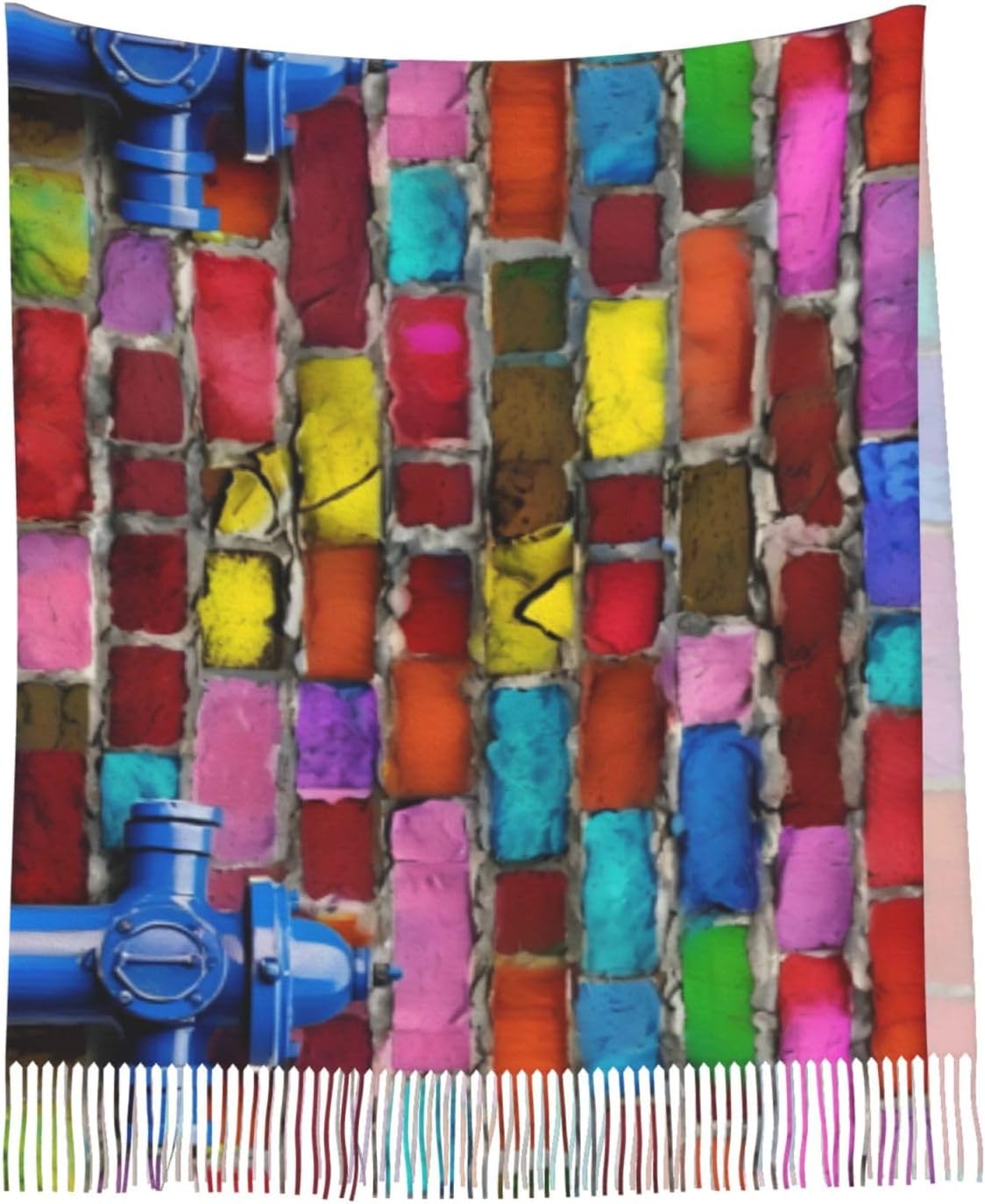 Colorful Brick Print Tassel Scarf, Winter Warm Shawl, Lightweight Wrap For Women, Present For Cool Seasons