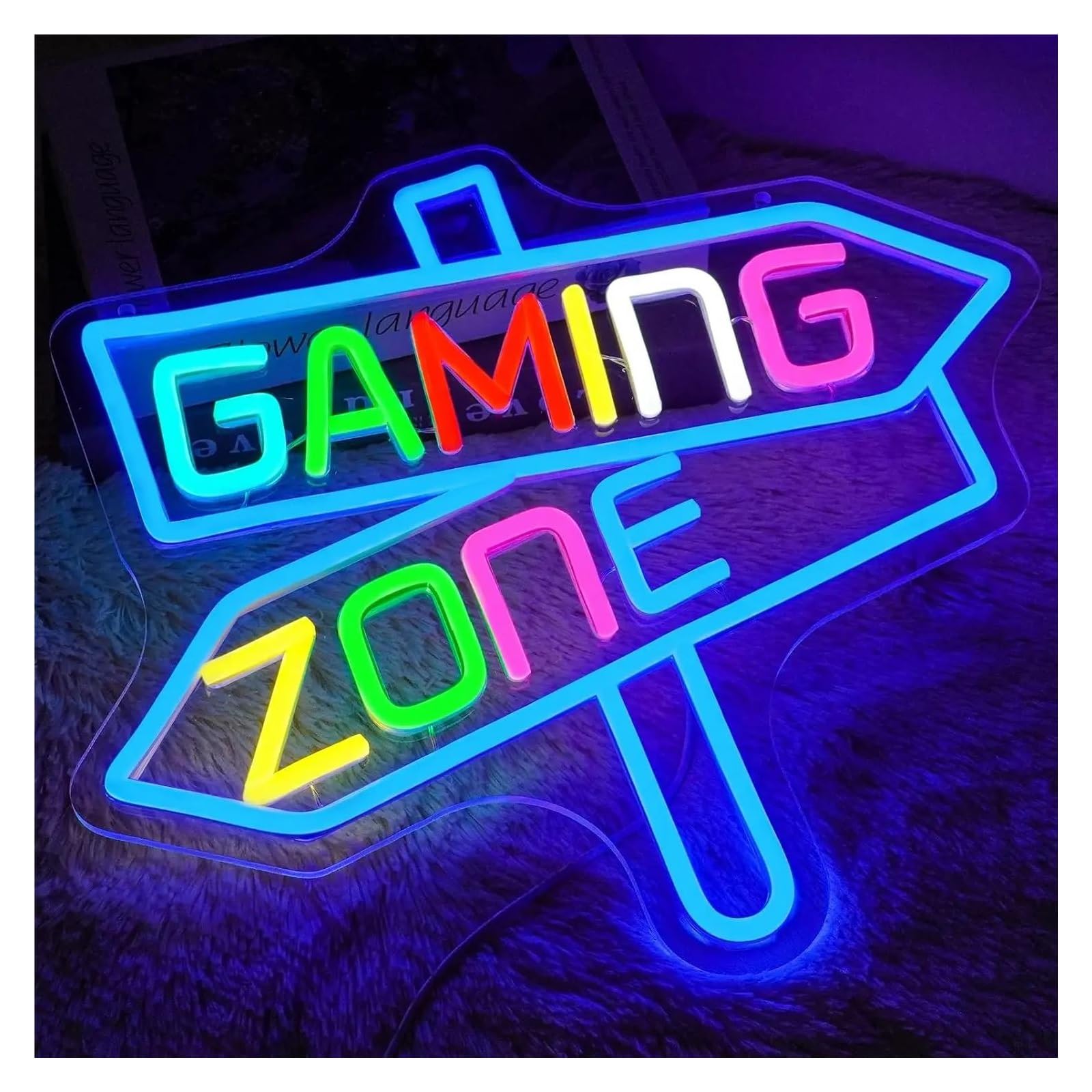 Décor Mural Lumière Enseigne Lumineuse LED Néon Gaming Zone Avec Flèche Et Intensité Variable, Idéale Pour Une Salle De Jeux, Un Bar Ou Une Soirée Entre Amis